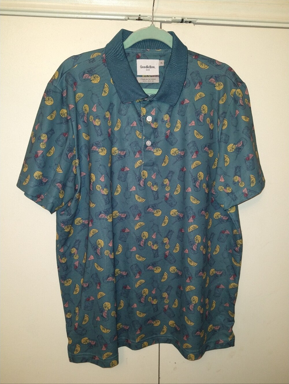 Goodfellow & Co Standard Tropical Cocktail Print Polo Shirt Men's sz XL